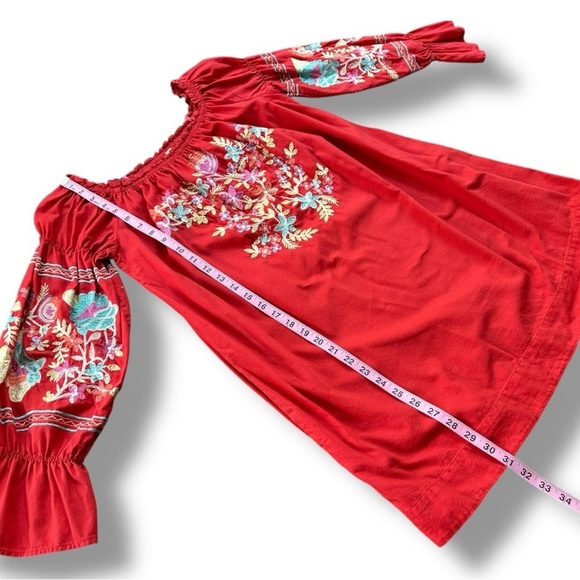 Free People Fleur Du Jour Floral Embroidered Red Off-Shoulder Mini Dress - Picture 11 of 16